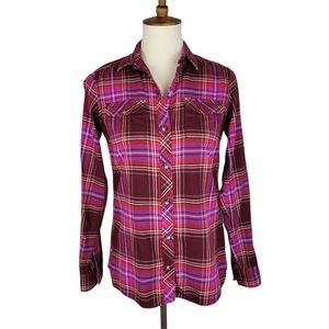 Eddie Bauer Pink Flannel Plaid Button Down Long Sleeves Shirt Size XS